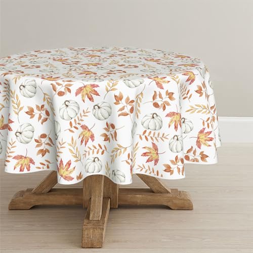 Horaldaily Herbst Tischwäsche 150x150 cm Rund, Erntedankfest Herbsternte Orange Kürbis Blatt Tischdecke für Party Picknick Abendessen Dekor von Horaldaily