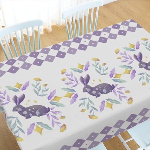 Horienteeon Oster-Tischdecke, rechteckig, Frühlingsblumen, Oster-Tischdekoration, Oster-Tischdecke mit marokkanischem Boho-Hasenkatze, vielseitig verwendbar, waschbar, Polyester-Tischdecke für Party, von Horienteeon