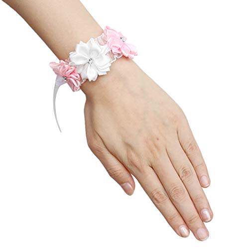 Handgelenk Blume, Braut Brautjungfer Hand Blume, Bräute Hochzeit Blume, Künstliche Handgelenk Blumen, 6 Stücke Schöne Braut Brautjungfern Simulation Band Handgelenk Blume Hochzeit(Rosa+weiß) von Horoper