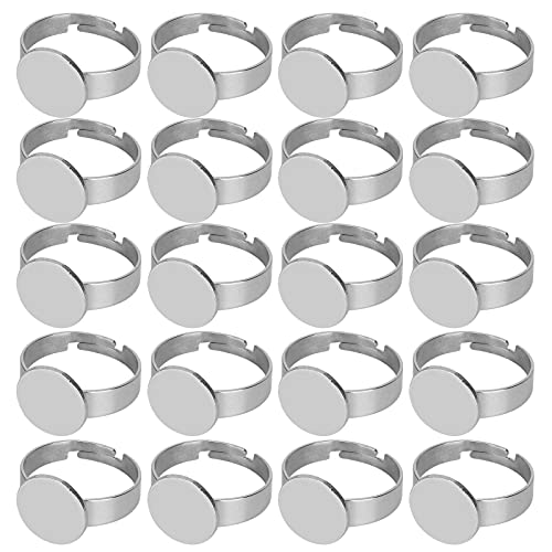 Horoper 20 Stück Edelstahl-Ringbasis, Leere Lünette, Flache Ringbasis, Verstellbar, Edelstahl, Halb Fertiges DIY-Schmuckzubehör 12 Mm von Horoper