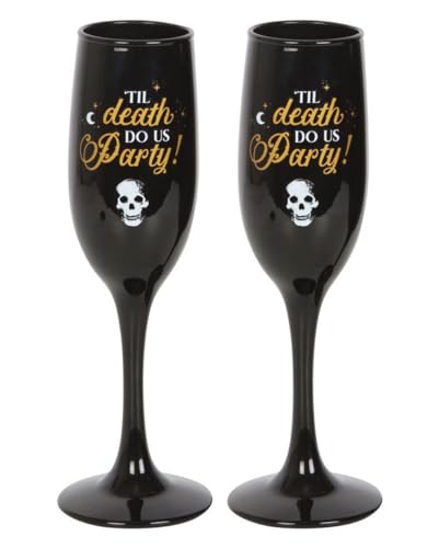 Horror-Shop ;Til Death Do Us Party; Totenkopf Champagner Gläser 2er Set von Horror-Shop