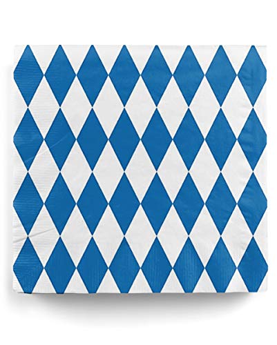 Horror-Shop Bayerische Rauten Servietten blau-weiß als Tischdeko für Oktoberfest 20 St. Zellstoffservietten von Horror-Shop