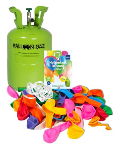 Horror-Shop Heliumflasche Balloon GAZ mit 30 bunten Luftballons von Horror-Shop