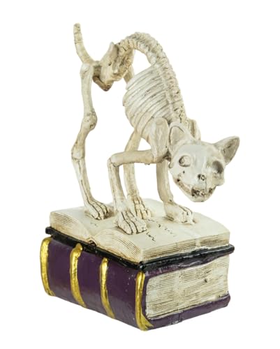 Horror-Shop Katzen Skelett auf Bücherstapel 17,5cm von Horror-Shop