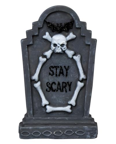 Horror-Shop Kleiner Deko Grabstein mit Fledermaus & Stay Scary Statement 14,5cm von Horror-Shop