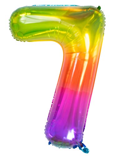 Horror-Shop Regenbogen Zahlenballon Nummer 7 für Helium & Luft als Geschenk von Horror-Shop