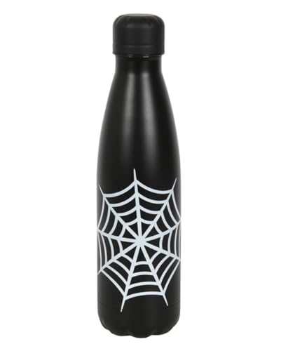 Horror-Shop Schwarze Metall Wasserflasche mit weißem Spinnennetz als Aufruck von Horror-Shop