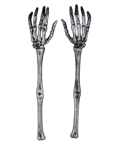 Horror-Shop Silbernes Skeletthand-Vorlegset 2-teilig für Halloween von Horror-Shop