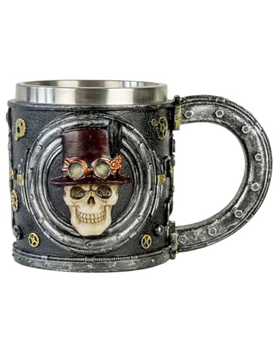 Horror-Shop Totenkopf Steampunk Kelch mit Edelstahleinsatz 14 cm von Horror-Shop