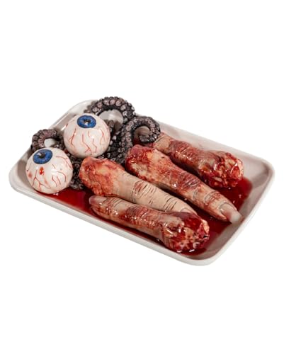 Horror-Shop Weißer Essteller mit blutigem Frutti de Gore & Oktopuss als Deko 19 cm von Horror-Shop