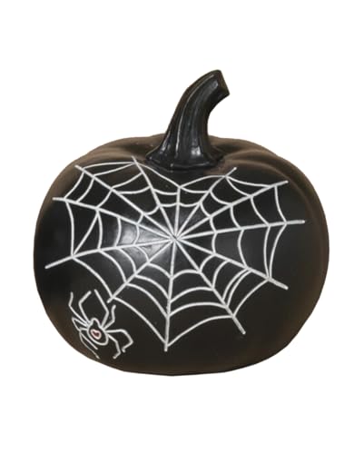 Schwarzer Halloween Kürbis mit Spinne & Herzförmigen Spinnennetz 10cm von Horror-Shop