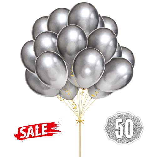 Hoshin Silver Balloons Chrome Shiny Metallic Latex 30cm Thicken Balloons for Wedding Party Baby Shower Christmas Birthday Carnival Party Decoration Supplies by (50 Pcs) von Hoshin