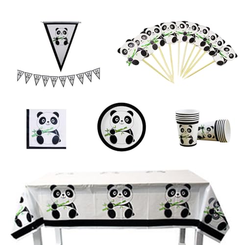 Hoshisea 52 Stück Panda Party Geschirr, Abendessen Teller Set, Geburtstags Geschirr Kit, Geeignet für Hochzeiten, Geburtstagsfeiern, Themenpartys von Hoshisea