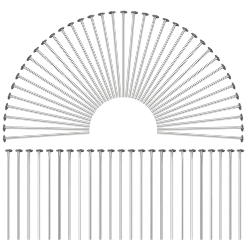 Hosifiy 500 Stück Flachen Kopfstifte für Schmuckherstellung, Edelstahl Kopfstifte 1.97zoll/50mm Flachen Kopf Pins Splitter Schmuck Kopfnadeln für DIY Handwerk Ohrring Halskette von Hosifiy