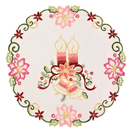 Hossner Kerzenduett Rosa Weihnachtsdeko Deko WEIHNACHTEN Kerzen Stickerei Gold (40 cm Tischdecke rund) von Hossner