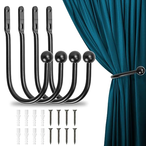 4 Stücke Raffhalter für Vorhänge Metall Schwarz U-Form Vorhang Raffhalter Wandbefestigung Gardinenhalter Raffhalter Vorhanghalter für Wohnzimmer Schlafzimmer Esszimmer Bäder Küchen Büros von Hossom