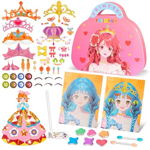 Geschenke für Mädchen 4 5 6 7 8 Jahre, Princess Stickerbuch Dress Me Up Diamond Painting Basteln Mädchen, Diamond Painting Kinder, Papier Make-up-Spiel Diamant Bastelset Geschenk Mädchen 5 6 7 8 9 Ja von Hossom