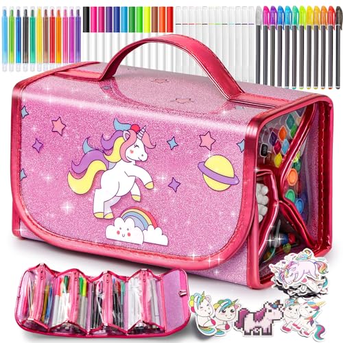 Hot Bee Einhorn Geschenke für Mädchen 3 4 5 6 7 Jahre, Filzstifte Glitzerstifte Mädchen, Spielzeug ab 4-7 Jahre Mädchen, Pferde Mädchen Geschenk von Hot Bee