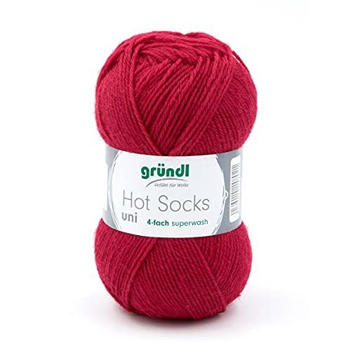 Gründl Hot Socks Sockenwolle rot Uni Farbe 34 - Karminrot, Strumpfwolle Wolle zum Socken Stricken von Hot Socks uni 50