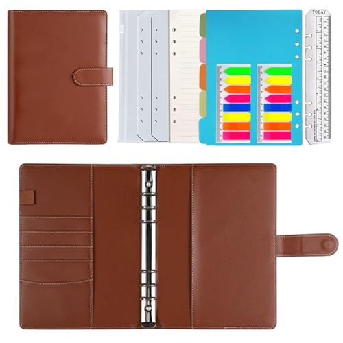 Ringbuch A5 6 Löcher Binder Notizbuch, PU Leder Loseblatt Notebook, Ringbinder Planer mit Füllpapier/Bindertaschen/Papierblatt für Filofax Notizen DIY Bullet Journal Skizze,Braun von HotKrump