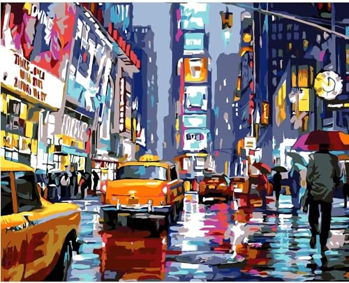 HotcoS Malen Nach Zahlen Für Erwachsene, Anfänger, Times Square, Landschaftsstraßenlandschaft, Manhattan City Night View(40x50cm) von HotcoS