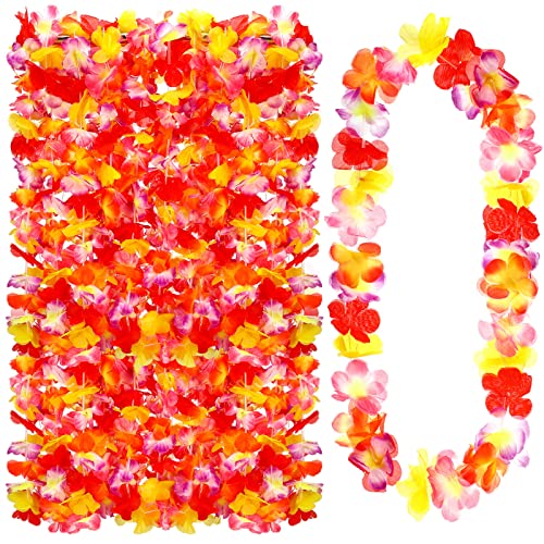 24 Stück Hawaii-Leis-Halskette, tropische Blume, Luau-Party-Dekorationen, hawaiianische Blumen-Halsketten, Hula-Tanz-Girlande, Stirnbänder für Strand, Geburtstag, Hochzeit, Party (mehrfarbig) von Hoteam