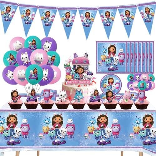 66Stück Geburtstagsutensilien,Geburtstagsgeschirr, für Geburtstagspartys, enthält Banner, Serviette, Teller, Cupcake Toppers, 20 Portionen-GB-7-2 von Hotganmian