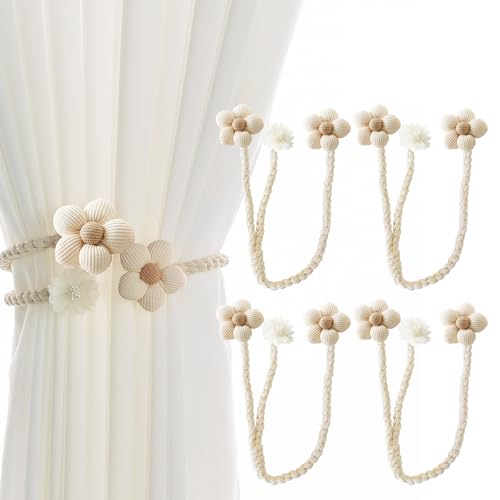 Hotipine 4 Stück Raffhalter für Vorhang, Haken Frei Raffhalter für gardinen Seil Curtain Rope Handgemachte Vorhänge, 50CM Baumwolle Handgewebt Vorhangbänder für Haus Office Schlafzimmer (Beige) von Hotipine