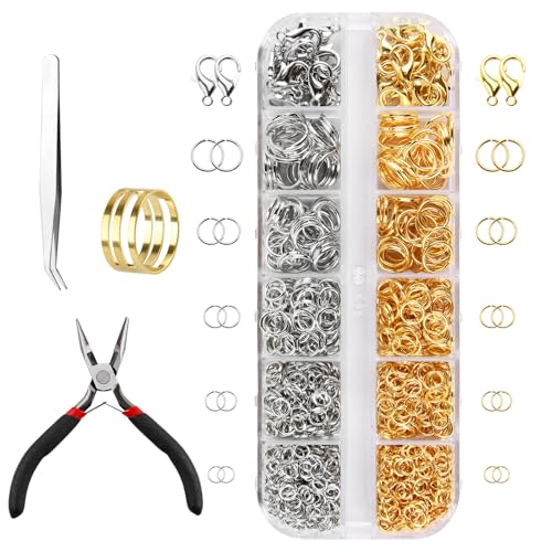 HotoPink Offene Binderinge, Schmuckherstellung, 1200 Stück, offener O-Ring mit Pinzette, Zange für Schmuck, Halsketten, Armbänder, Schlüsselanhänger, Reparatur, handgefertigtes DIY-Zubehör von HotoPink