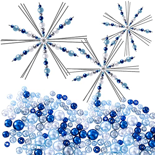 24 Stück Weihnachten Schneeflocken Drähte Formen Schneeflocken Metalldraht mit 400 Mischfarben Perlen 3 Größen für DIY Perlen Band Party Dekorationen Lustiges Perlen Projekt (Blau, Silber, Weiß) von Hotop