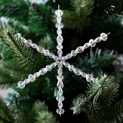 Hotop 416 Stück Drahtsterne Rohlinge Set für Perlensterne 16 Weihnachten Schneeflocken und 400 Glasperlen Metall Schneeflocken zum Basteln DIY Perlensterne Weihnachten Party Dekorationen 5,91 Zoll von Hotop