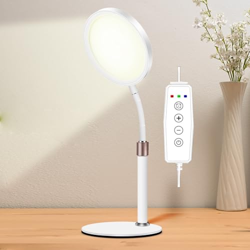 Desktop Tageslichtlampen,UV-Freie 10000 Lux Daylight Lamp mit 3 Farbtemperatur-Modi, 360° Schwanenhals-Einstellung Sad Lamp mit 9 Einstellbare Helligkeitsstufen zum Lesen, im Büro und zu Hause von Hottoerak