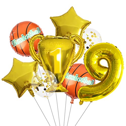 Houhounb 32 Zoll Golden Basketball Luftballon Geburtstag Dekorationen Zahl 9 Ballon Basketball Pentagramm FolienBallon Champion Trophäe für Kinder Basketball Themenfeier Party 9.Geburtstagsdeko von Houhounb