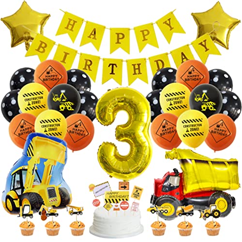 Houhounb Baufahrzeuge Party Dekoration 3 Jahr Kindergeburtstag Bagger Truck Luftballons Bau Dekorationen Happy Birthday Banner Folienballons Geburtstagsdeko für 3. Geburtstag Party von Houhounb