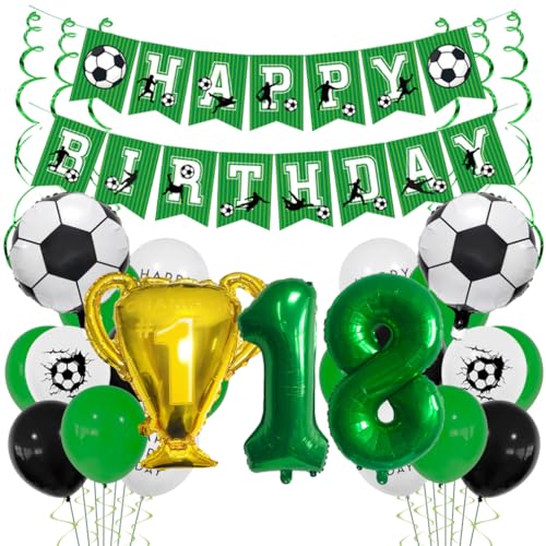 Houhounb Fussball Ballon 18. Geburtstag Grüner Ballon 18 Jahre Junge Fussball Geburtstag Dekoration Trophäe Helium Ballon with Bänder für Thema Fußball Kindergeburtstag Party von Houhounb