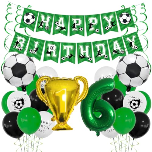 Houhounb Fussball Ballon 6. Geburtstag Grüner Ballon 6 Jahre Junge Fussball Geburtstag Dekoration Trophäe Helium Ballon with Bänder für Thema Fußball Kindergeburtstag Party von Houhounb