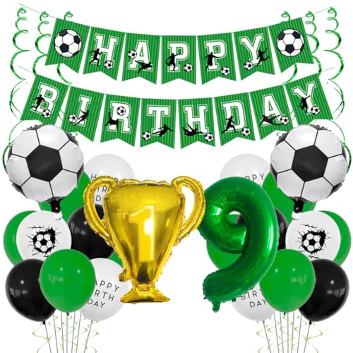 Houhounb Fussball Ballon 9. Geburtstag Grüner Ballon 9 Jahre Junge Fussball Geburtstag Dekoration Trophäe Helium Ballon with Bänder für Thema Fußball Kindergeburtstag Party von Houhounb