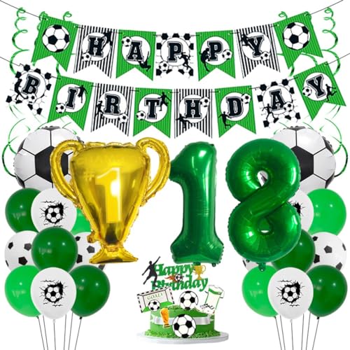 Houhounb Fußball Grüner Serie 18. Geburtstag Deko Fussball Deko Happy Birthday Banner Party Deko No.18 Fußball Luftballon Tortendeko für Thema Fußball 18 Jahre Geburtstag Dekoration von Houhounb