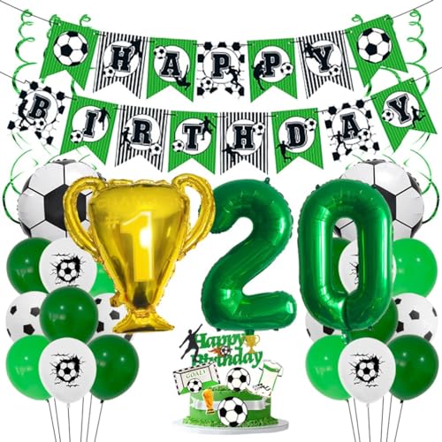 Houhounb Fußball Grüner Serie 20. Geburtstag Deko Fussball Deko Happy Birthday Banner Party Deko No.20 Fußball Luftballon Tortendeko für Thema Fußball 20 Jahre Geburtstag Dekoration von Houhounb