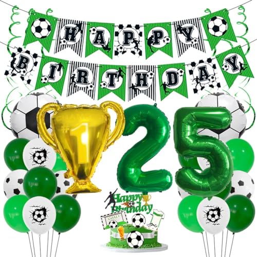 Houhounb Fußball Grüner Serie 25. Geburtstag Deko Fussball Deko Happy Birthday Banner Party Deko No.25 Fußball Luftballon Tortendeko für Thema Fußball 25 Jahre Geburtstag Dekoration von Houhounb