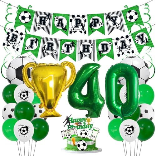 Houhounb Fußball Grüner Serie 40. Geburtstag Deko Fussball Deko Happy Birthday Banner Party Deko No.40 Fußball Luftballon Tortendeko für Thema Fußball 40 Jahre Geburtstag Dekoration von Houhounb