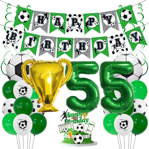 Houhounb Fußball Grüner Serie 55. Geburtstag Deko Fussball Deko Happy Birthday Banner Party Deko No.55 Fußball Luftballon Tortendeko für Thema Fußball 55 Jahre Geburtstag Dekoration von Houhounb