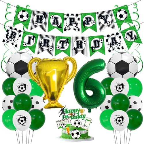 Houhounb Fußball Grüner Serie 6. Geburtstag Deko Fussball Deko Happy Birthday Banner Party Deko No.6 Fußball Luftballon Tortendeko für Thema Fußball 6 Jahre Geburtstag Dekoration von Houhounb