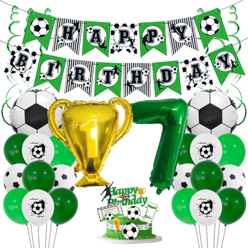 Houhounb Fußball Grüner Serie 7. Geburtstag Deko Fussball Deko Happy Birthday Banner Party Deko No.7 Fußball Luftballon Tortendeko für Thema Fußball 7 Jahre Geburtstag Dekoration von Houhounb