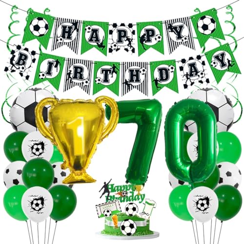 Houhounb Fußball Grüner Serie 70. Geburtstag Deko Fussball Deko Happy Birthday Banner Party Deko No.70 Fußball Luftballon Tortendeko für Thema Fußball 70 Jahre Geburtstag Dekoration von Houhounb