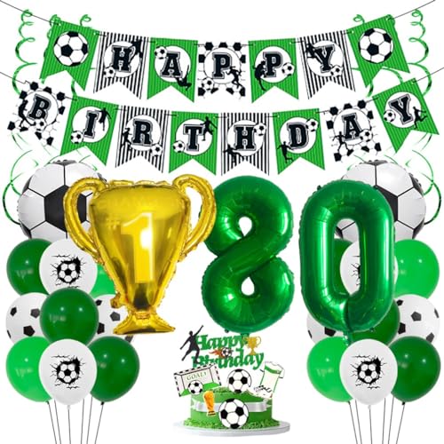 Houhounb Fußball Grüner Serie 80. Geburtstag Deko Fussball Deko Happy Birthday Banner Party Deko No.80 Fußball Luftballon Tortendeko für Thema Fußball 80 Jahre Geburtstag Dekoration von Houhounb