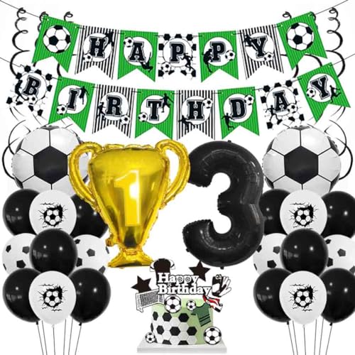 Houhounb Fußball Schwarze Serie 3. Geburtstag Deko Fussball Deko Happy Birthday Banner Party Deko Kinder Fußball Luftballon Tortendeko für Thema Fußball 3 Jahre Geburtstag Dekoration von Houhounb