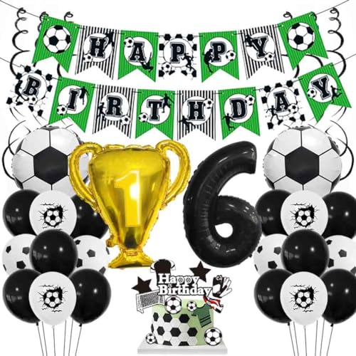 Houhounb Fußball Schwarze Serie 6. Geburtstag Deko Fussball Deko Happy Birthday Banner Party Deko Kinder Fußball Luftballon Tortendeko für Thema Fußball 6 Jahre Geburtstag Dekoration von Houhounb