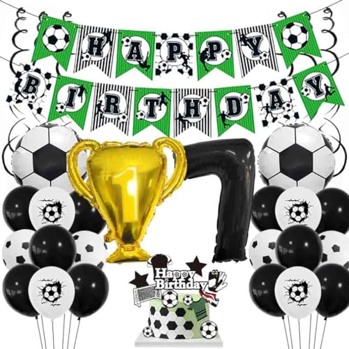 Houhounb Fußball Schwarze Serie 7. Geburtstag Deko Fussball Deko Happy Birthday Banner Party Deko Kinder Fußball Luftballon Tortendeko für Thema Fußball 7 Jahre Geburtstag Dekoration von Houhounb