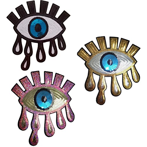 Houhounb Große Augen Patches Augen gestickte Pailletten Big Eyes Punk Patches für Mützen Kostüme Taschen Jeans Kleidungsdekorationen, Schwarz,Gold,Lila,3 Stück von Houhounb